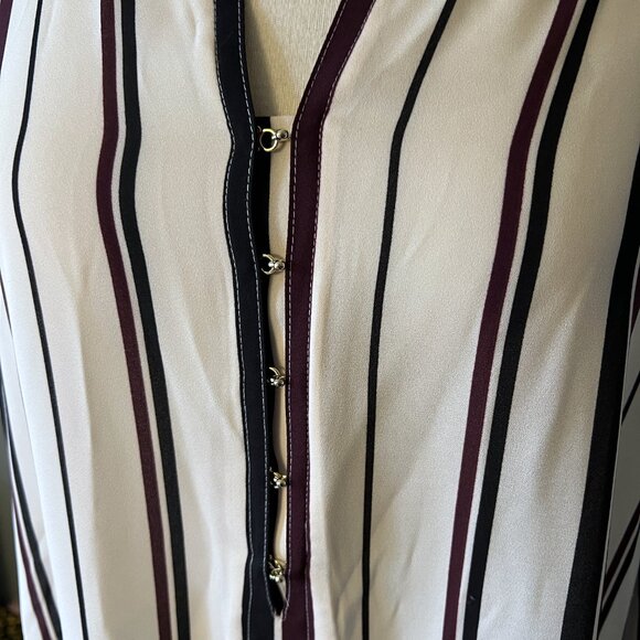 Ivanka Trump Sz L Striped Cream Burgundy hook closure Black Blouse Top POSH55 - Picture 5 of 15